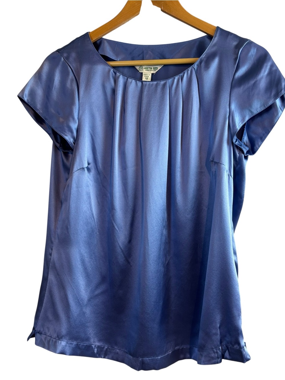 Austin Reed short sleeve pleated front cap-sleeve 100% silk blouse top Size 12